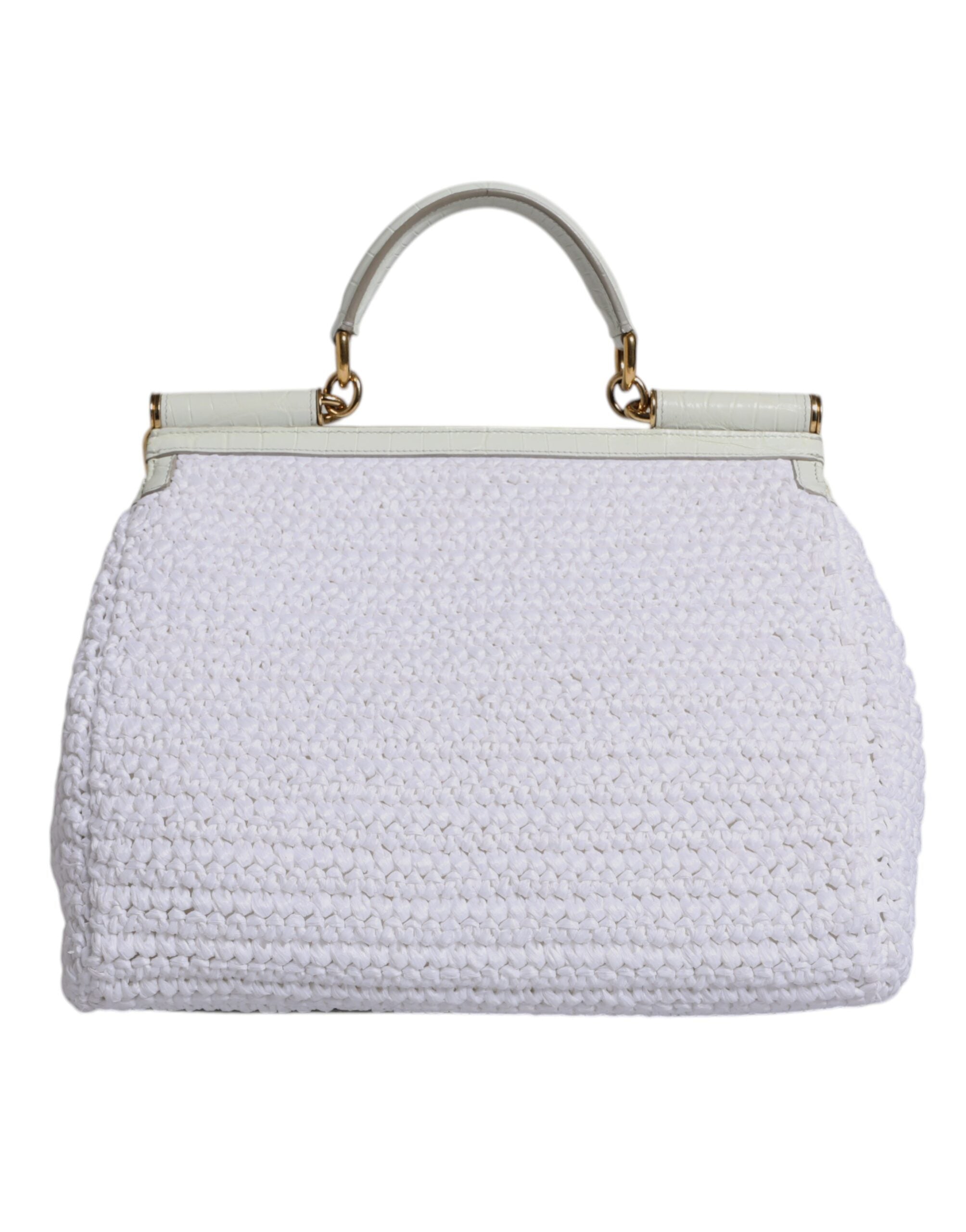 Dolce & Gabbana White Rafia Leather Top Handle Crossbody Women's Bag (Pre-Loved)