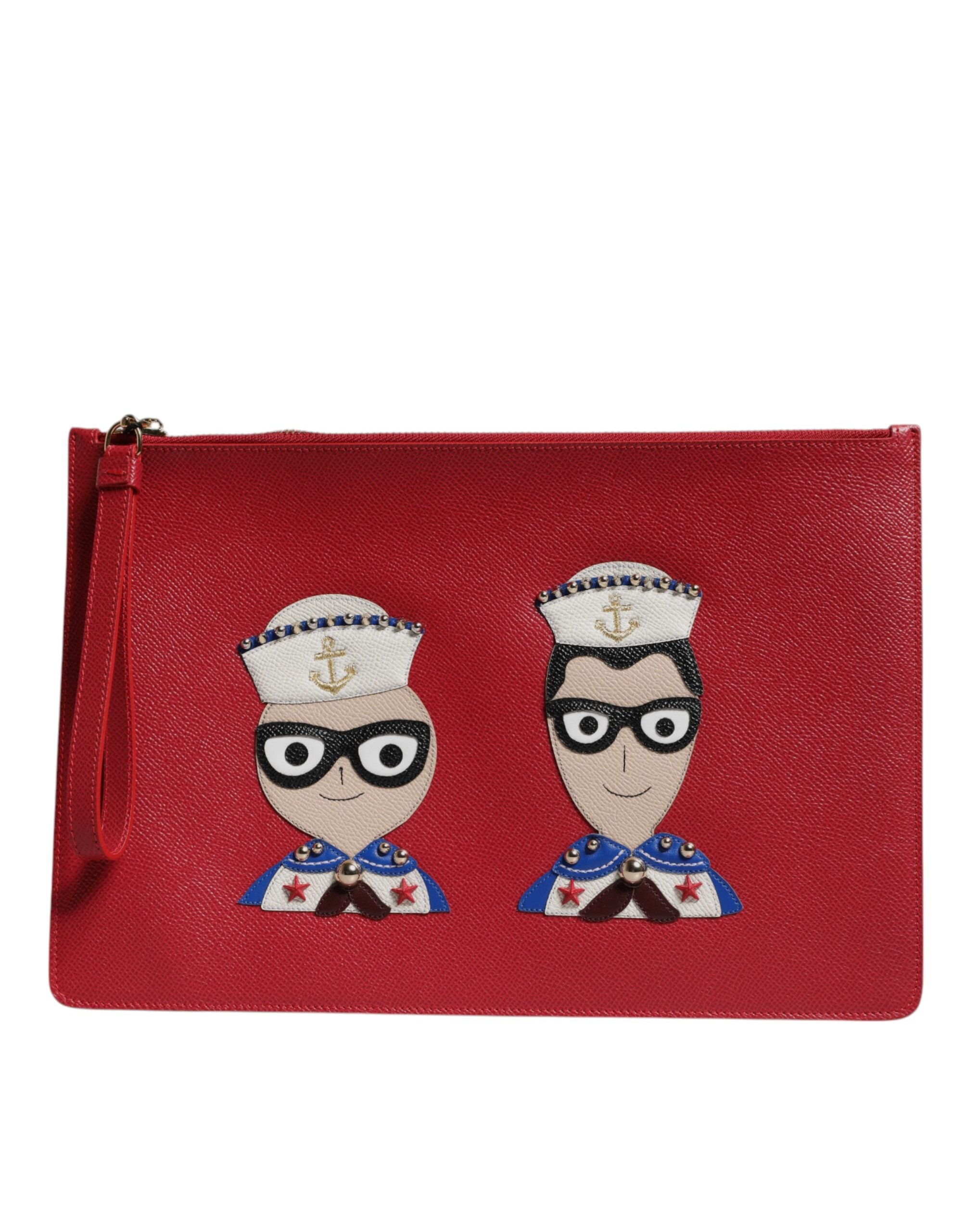 Dolce & Gabbana Dolce & Gabbana Red #DGFamily Embellished Leather Clutch Women's Bag