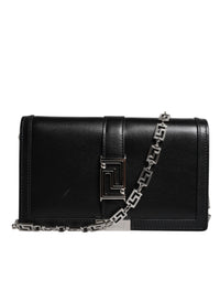 Versace Black Calfskin Leather Chain Strap Shoulder Crossbody Women's Bag