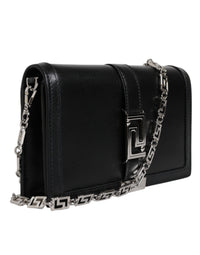 Versace Black Calfskin Leather Chain Strap Shoulder Crossbody Women's Bag