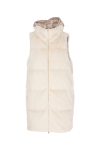 Herno Woman's Zip-Up Faux Fur Hooded Gilet Beige