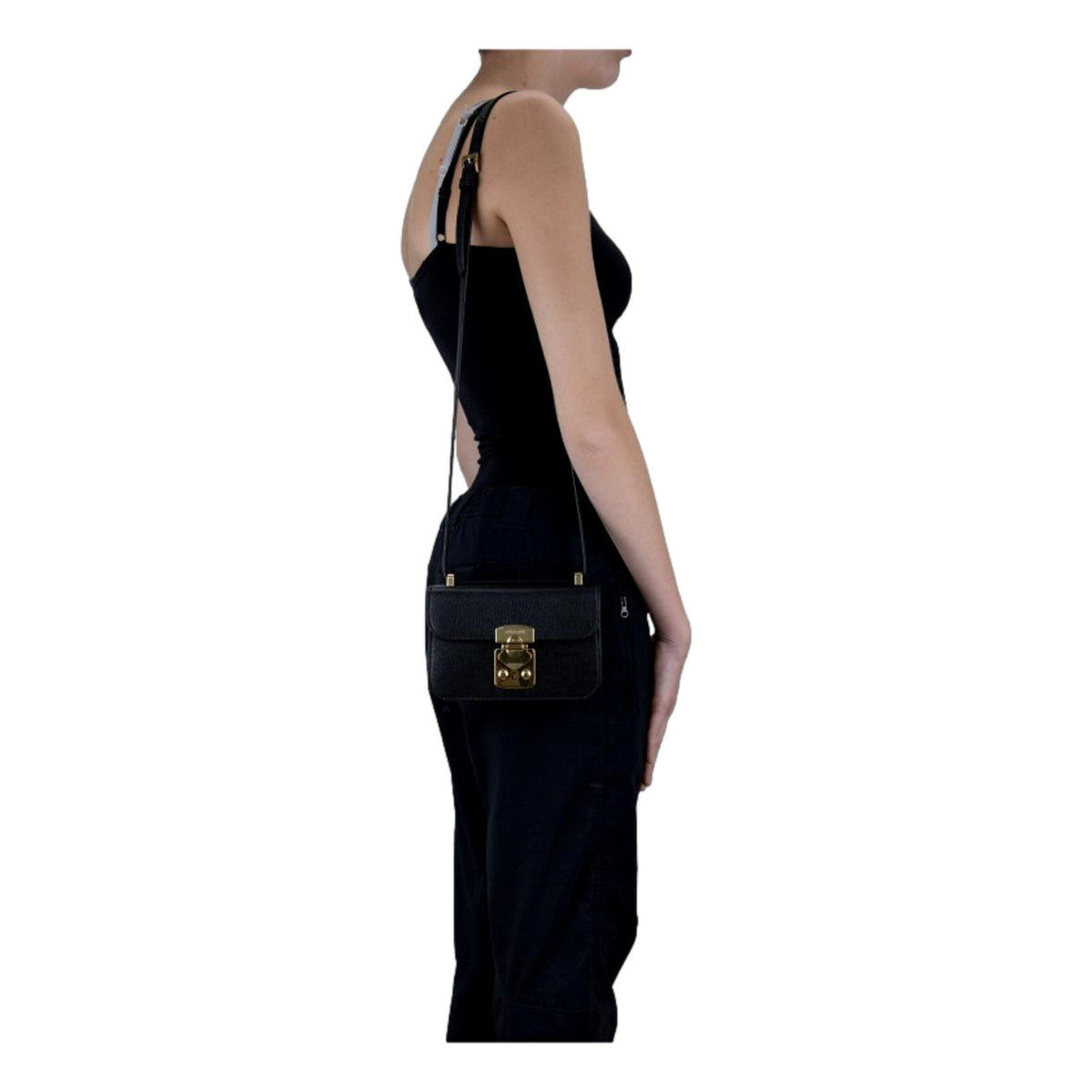 Miu Miu Madras Black Leather Crossbody Bag New