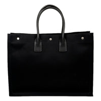Saint Laurent Rive Gauche Black Canvas Leather Trim Tote Bag New