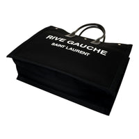 Saint Laurent Rive Gauche Black Canvas Leather Trim Tote Bag New