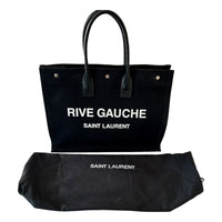 Saint Laurent Rive Gauche Black Canvas Leather Trim Tote Bag New