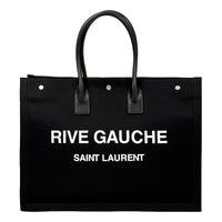 Saint Laurent Rive Gauche Black Canvas Leather Trim Tote Bag New