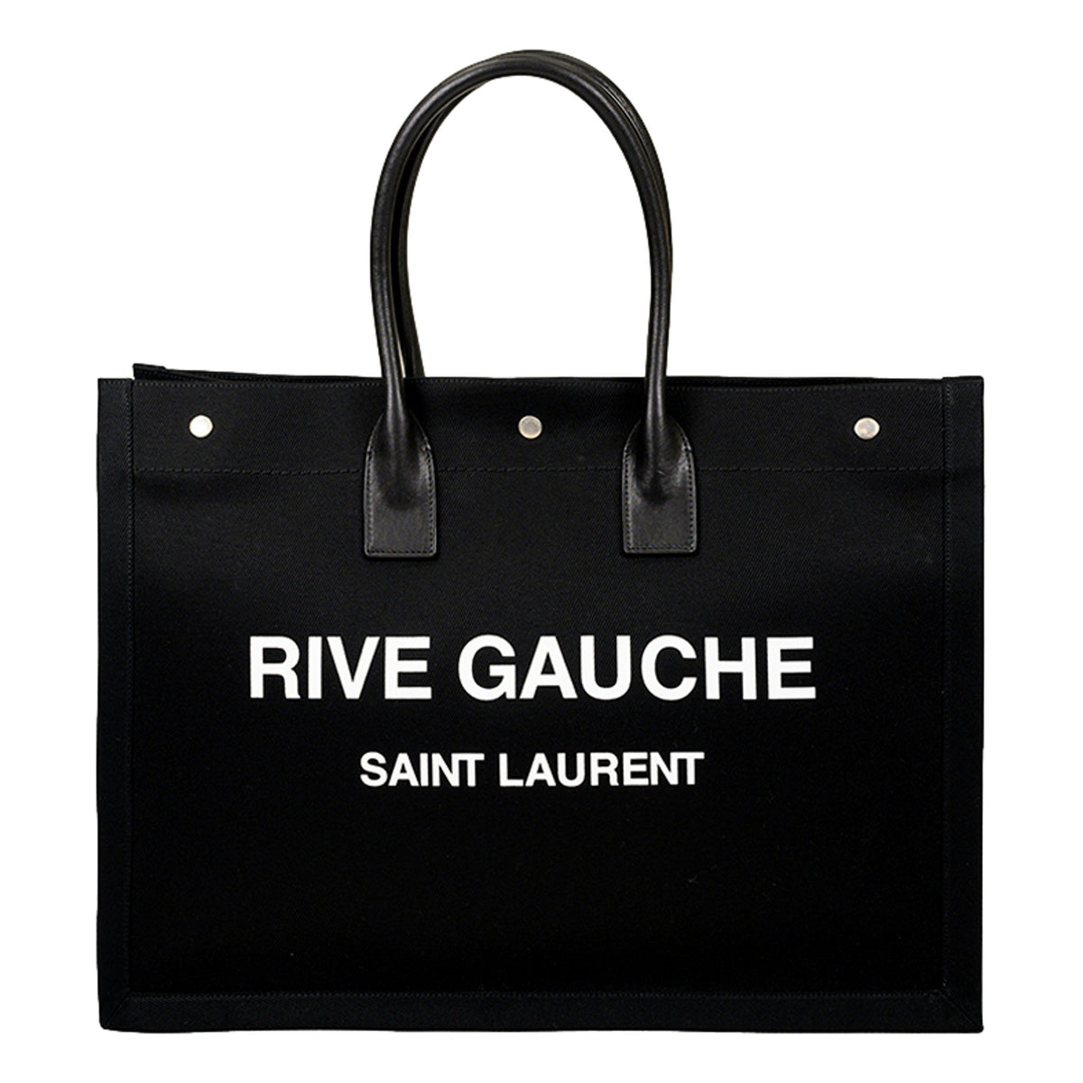 Saint Laurent Rive Gauche Black Canvas Leather Trim Tote Bag New