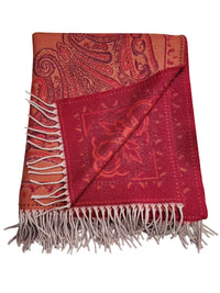 Etro Lagos Wool Fringed Throw Blanket, Orange