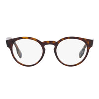 Burberry Eyeglasses Round Full Rim, Check Brown Frame and Clear Demo Lenses Lens BE23543967