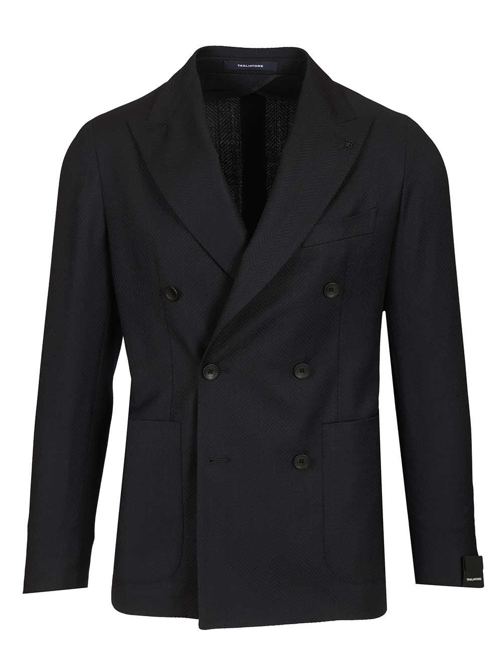 Tagliatore Tagliatore Men Double-Breasted Herringbone Fabric Blazer
