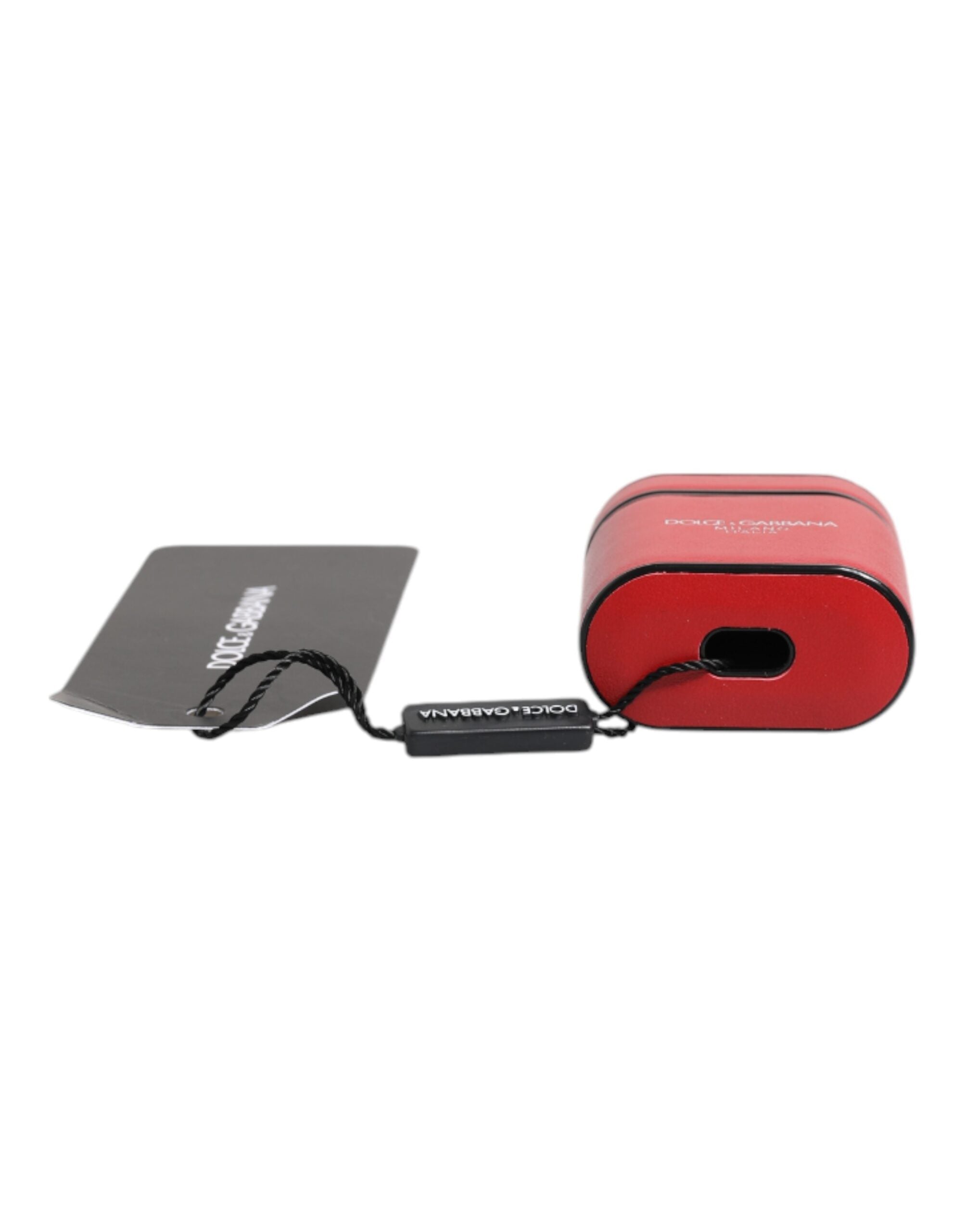 Dolce & Gabbana Dolce & Gabbana Red Calfskin Leather Logo Print Flip Holder Airpods Men's Case