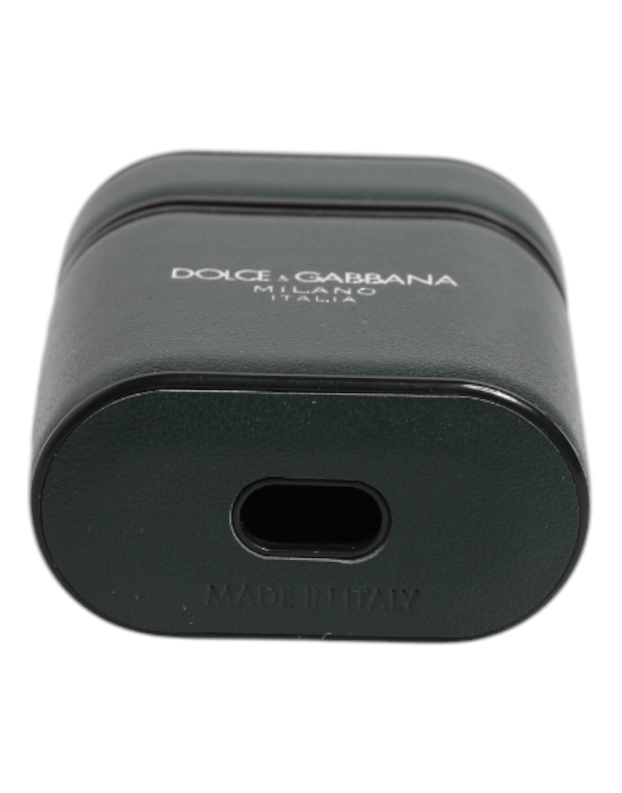 Dolce & Gabbana Dolce & Gabbana Green Calfskin Leather Logo Print Flip Holder Airpods Men's Case
