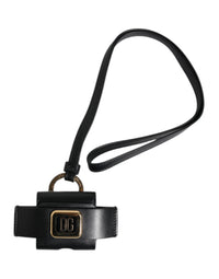 Dolce & Gabbana Dolce & Gabbana Black Leather Strap Gold Metal Logo Plaque Airpods Men's Case