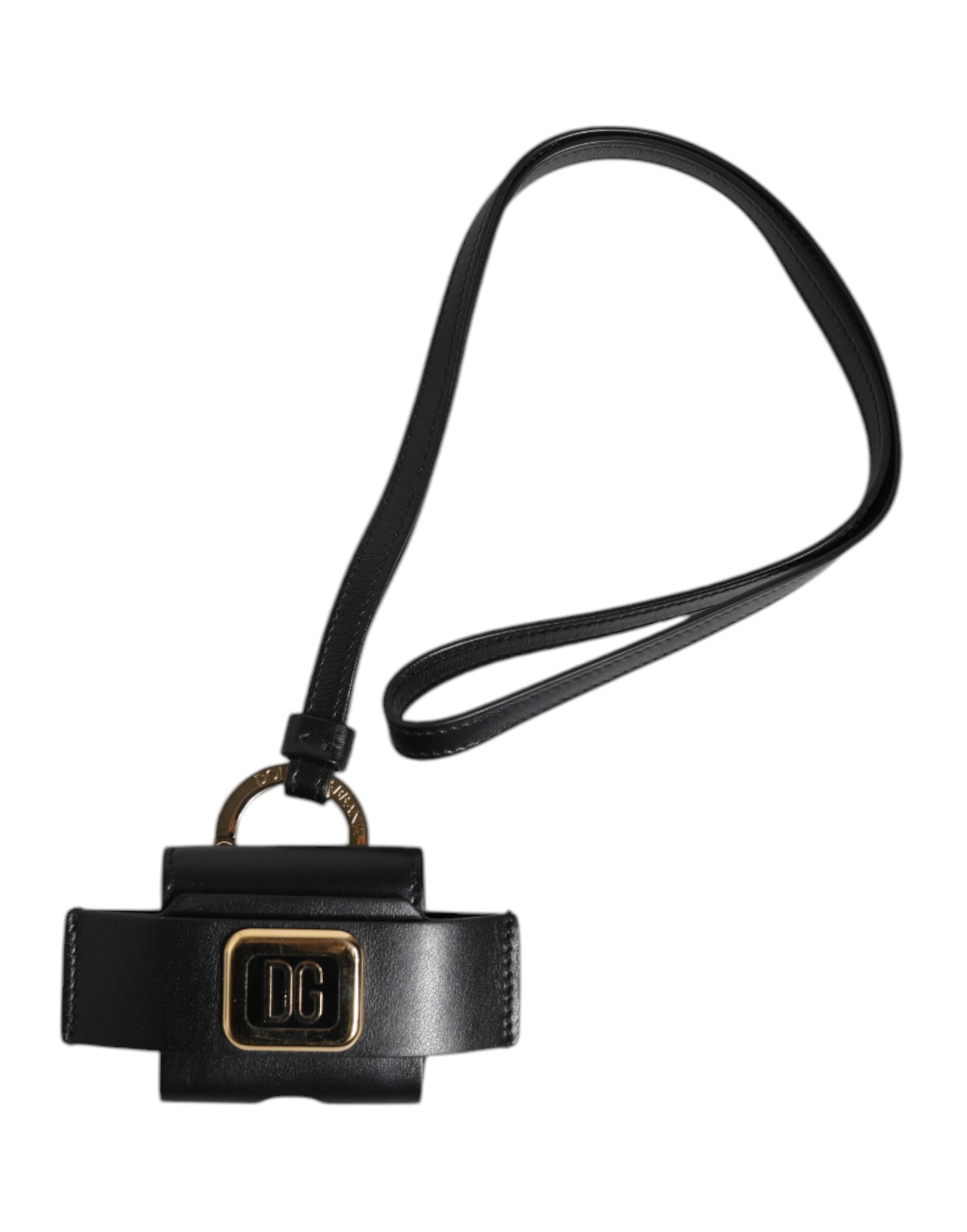 Dolce & Gabbana Dolce & Gabbana Black Leather Strap Gold Metal Logo Plaque Airpods Men's Case