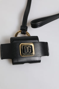 Dolce & Gabbana Dolce & Gabbana Black Leather Strap Gold Metal Logo Plaque Airpods Men's Case