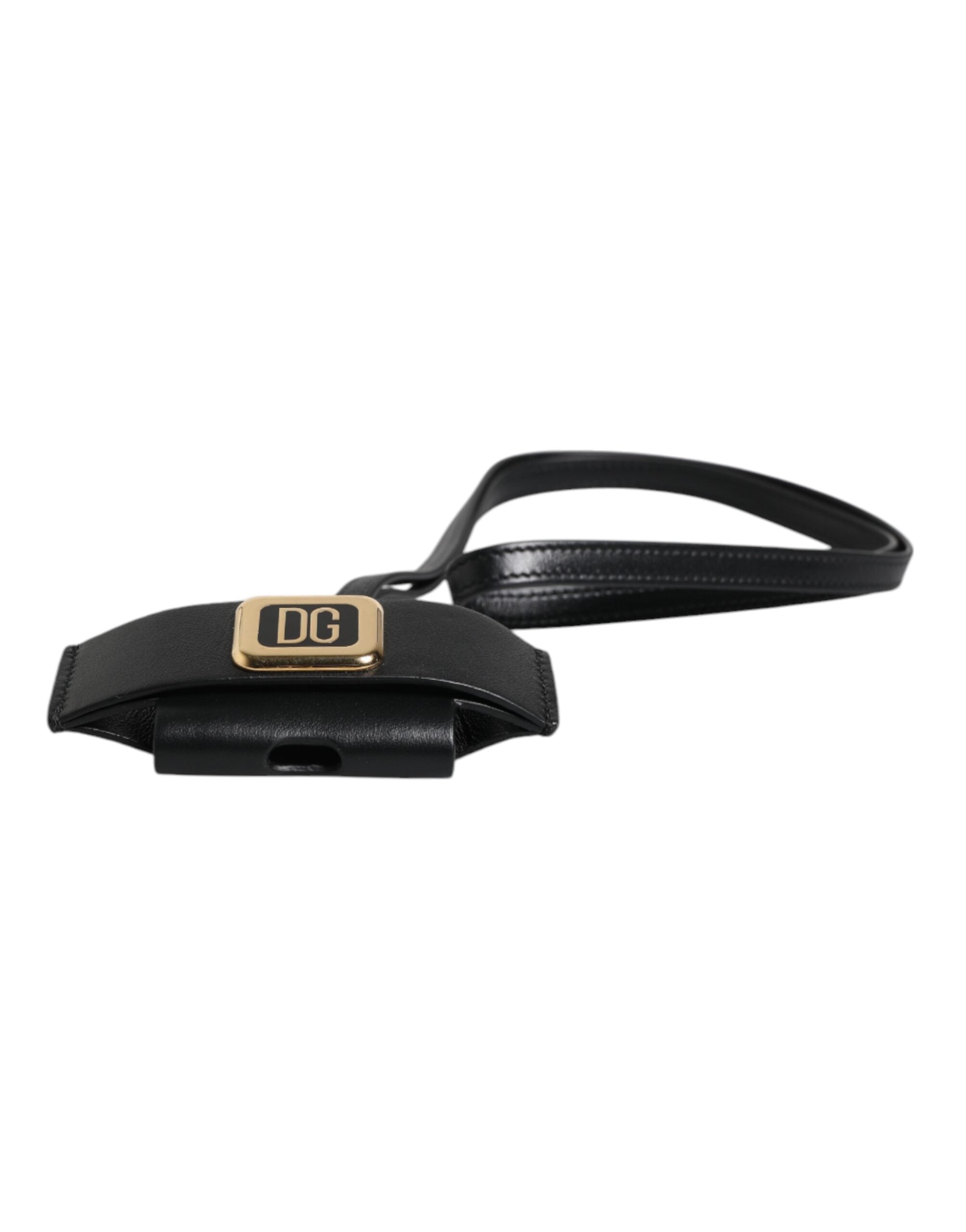 Dolce & Gabbana Dolce & Gabbana Black Leather Strap Gold Metal Logo Plaque Airpods Men's Case