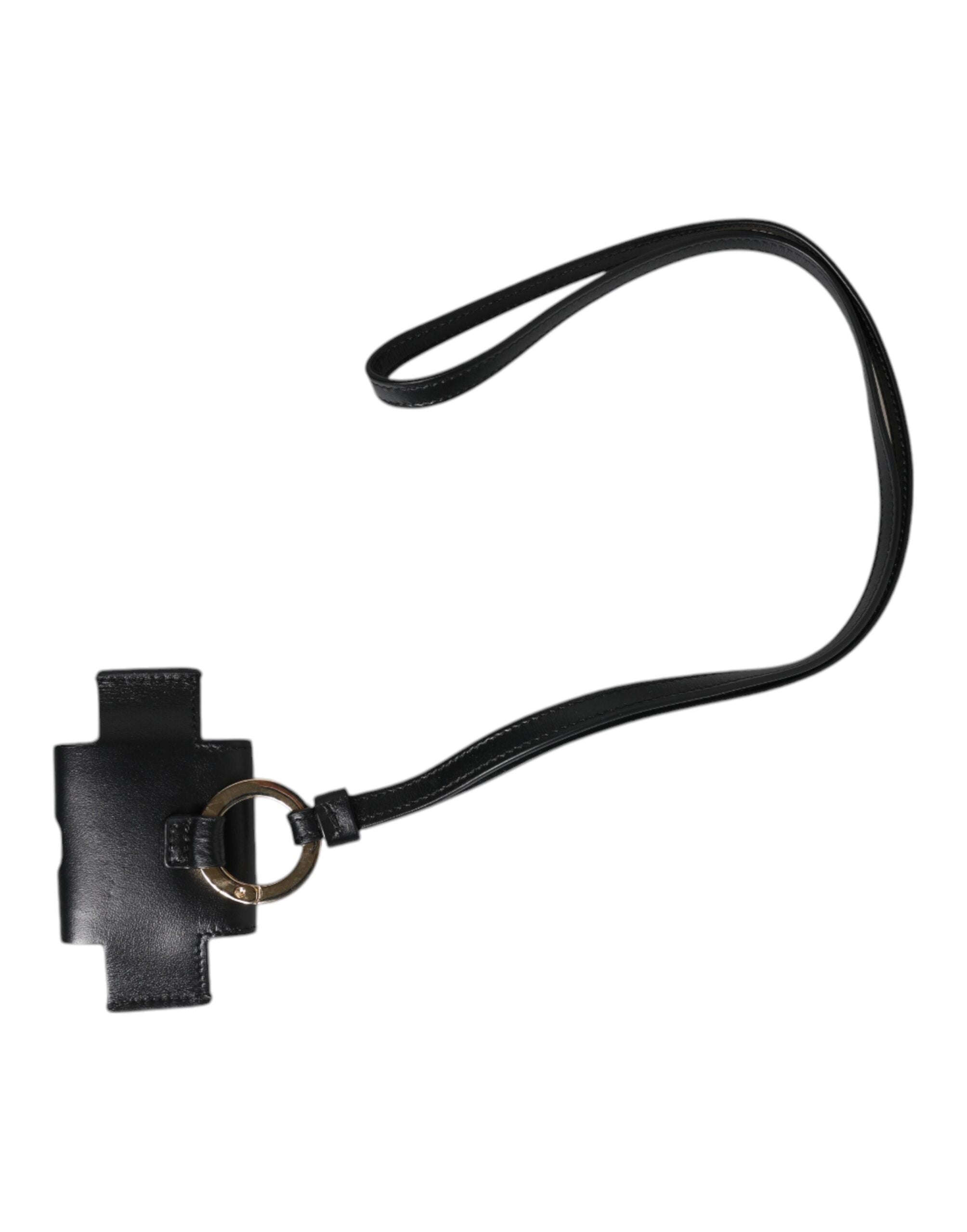 Dolce & Gabbana Dolce & Gabbana Black Leather Strap Gold Metal Logo Plaque Airpods Men's Case