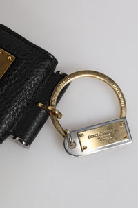 Dolce & Gabbana Black Leather Strap Gold Metal Logo Plaque Airpods Men's Case