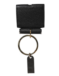 Dolce & Gabbana Black Leather Strap Gold Metal Logo Plaque Airpods Men's Case