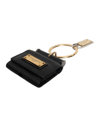 Dolce & Gabbana Black Leather Strap Gold Metal Logo Plaque Airpods Men's Case
