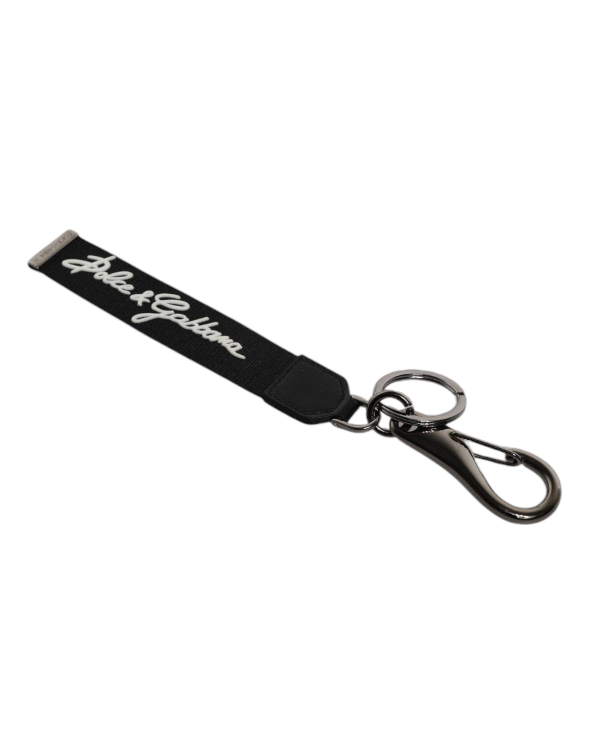 Dolce & Gabbana Dolce & Gabbana Black White DG Logo Silver Men Keychain Polyester Men's Keyring