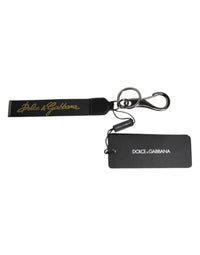 Dolce & Gabbana Dolce & Gabbana Black Logo Nylon Silver Brass Men Holder Keychain Men's Keyring