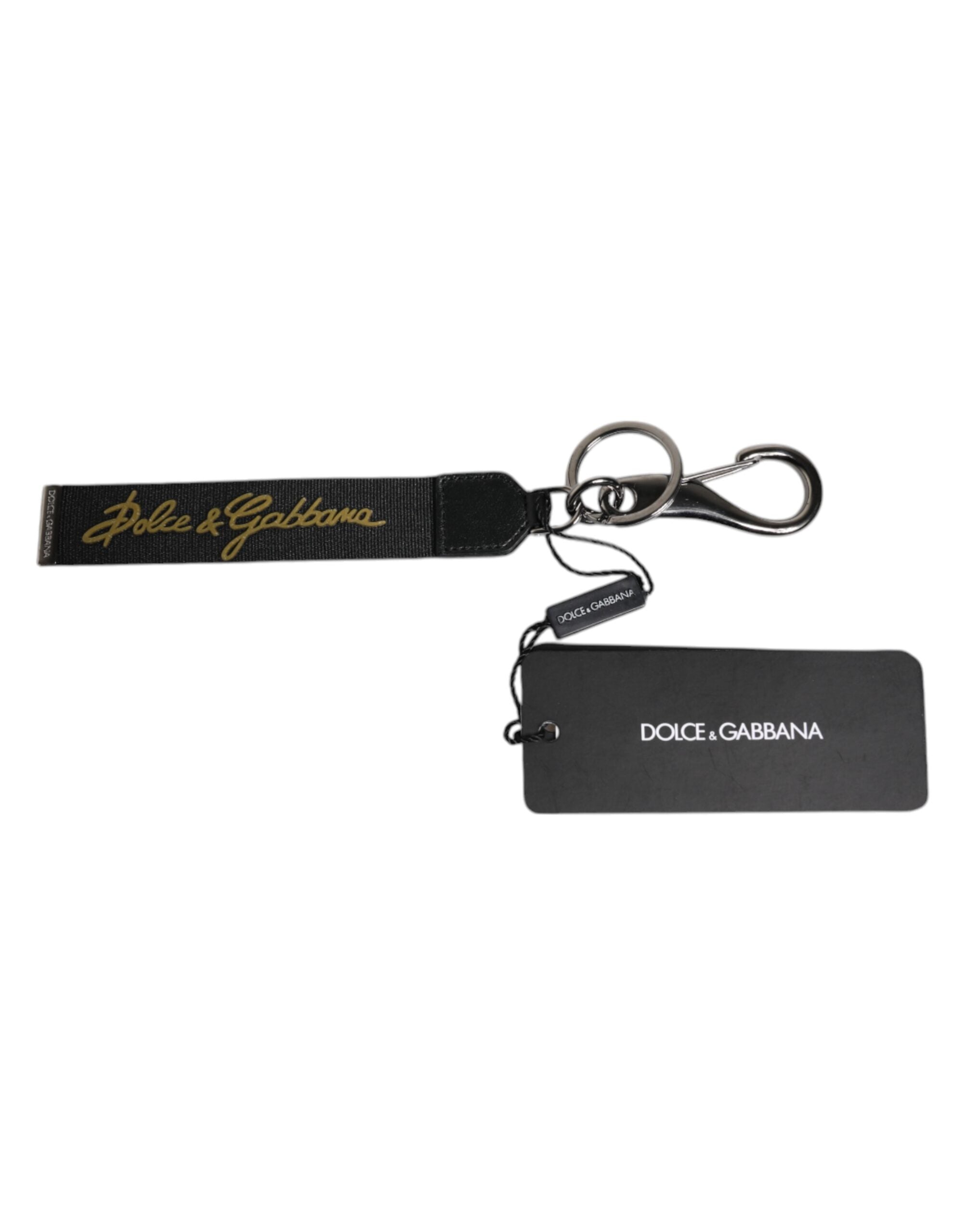 Dolce & Gabbana Dolce & Gabbana Black Logo Nylon Silver Brass Men Holder Keychain Men's Keyring