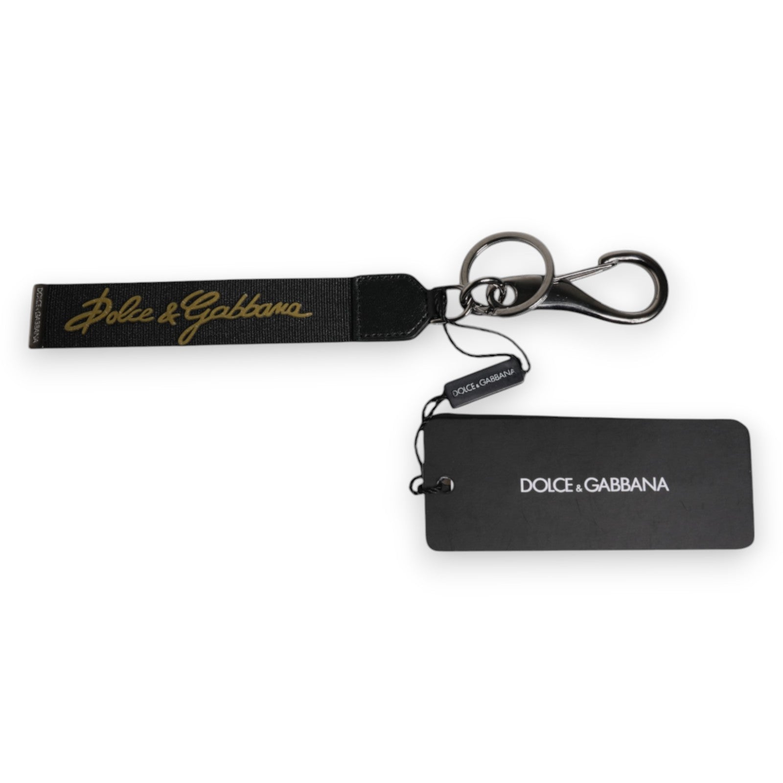 Dolce & Gabbana Dolce & Gabbana Black Logo Nylon Silver Brass Men Holder Keychain Men's Keyring
