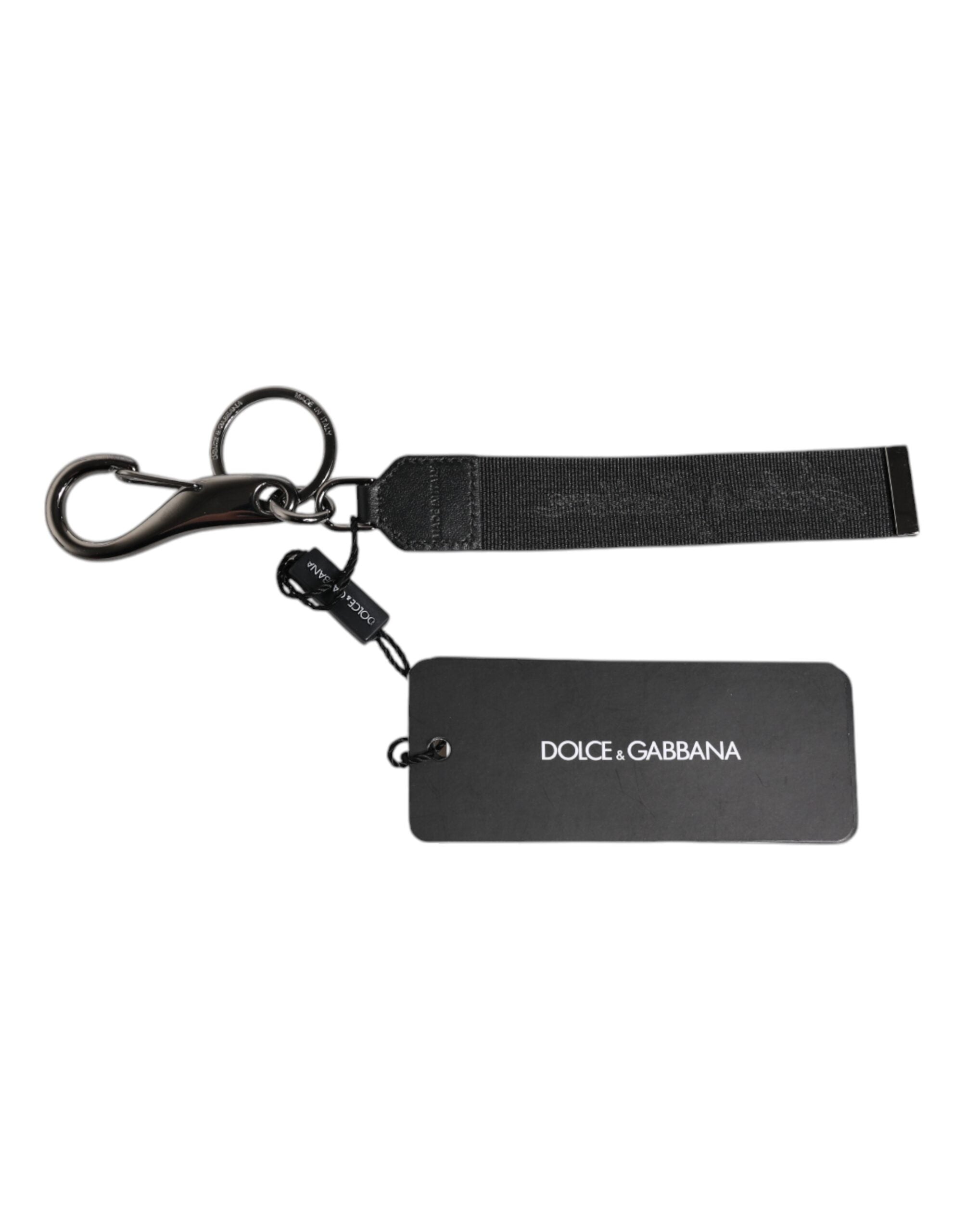 Dolce & Gabbana Dolce & Gabbana Black Logo Nylon Silver Brass Men Holder Keychain Men's Keyring