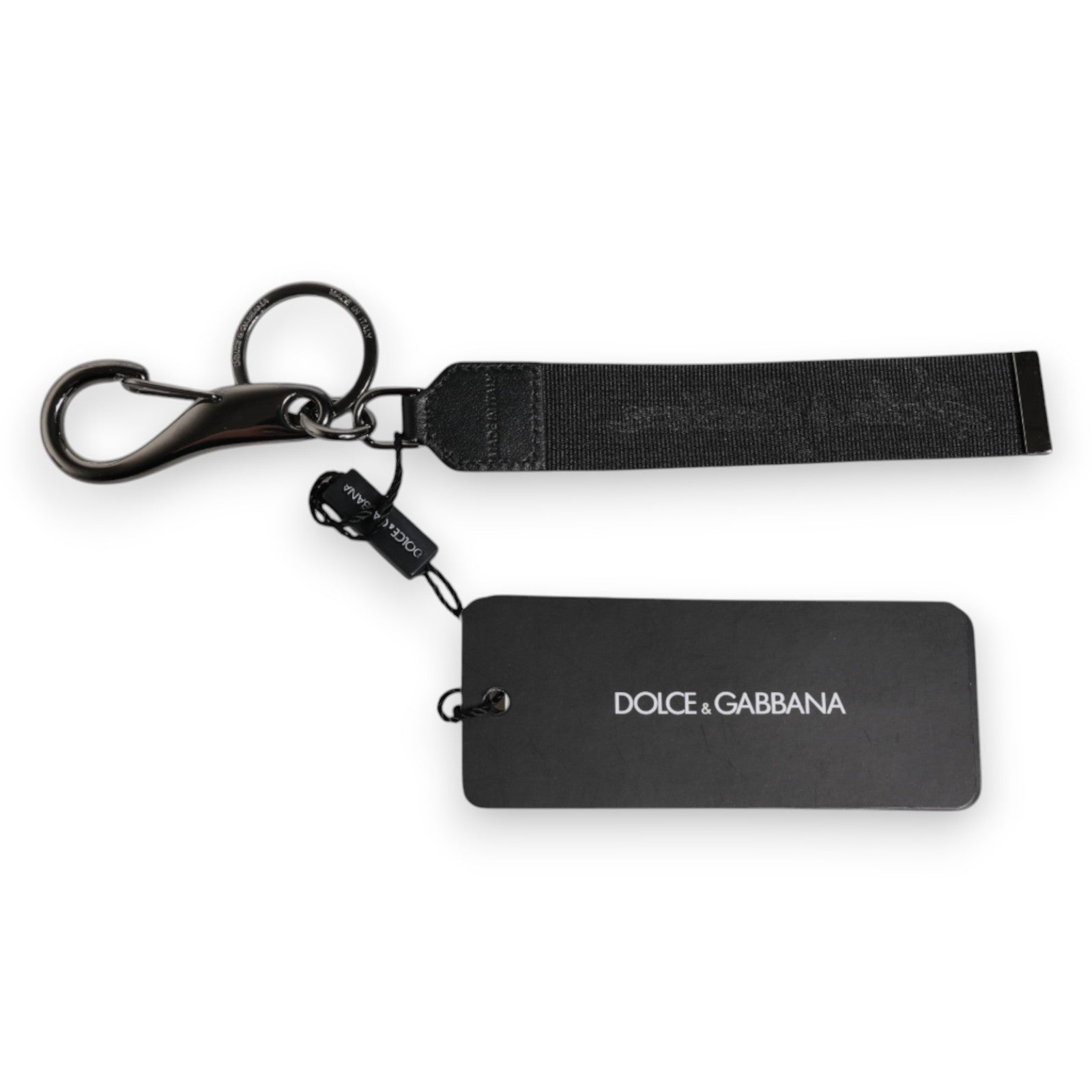 Dolce & Gabbana Dolce & Gabbana Black Logo Nylon Silver Brass Men Holder Keychain Men's Keyring