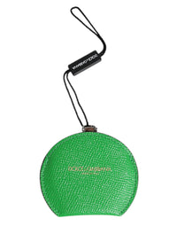 Dolce & Gabbana Dolce & Gabbana Green Calfskin Leather Round Logo Hand Mirror Women's Holder