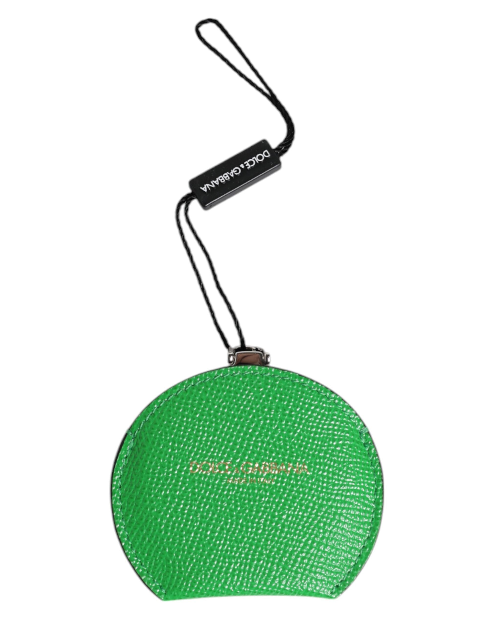 Dolce & Gabbana Dolce & Gabbana Green Calfskin Leather Round Logo Hand Mirror Women's Holder