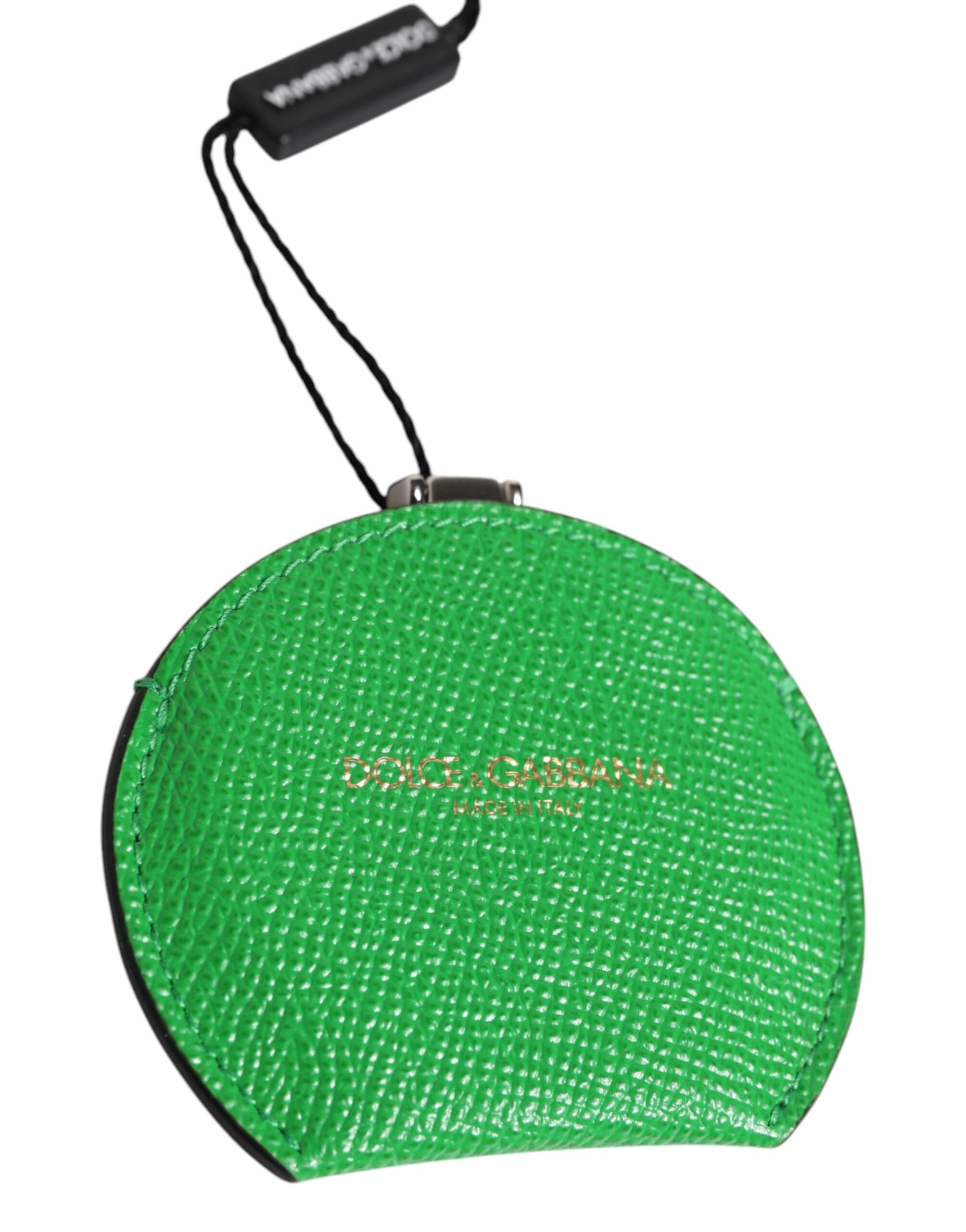 Dolce & Gabbana Dolce & Gabbana Green Calfskin Leather Round Logo Hand Mirror Women's Holder