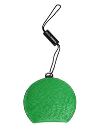 Dolce & Gabbana Dolce & Gabbana Green Calfskin Leather Round Logo Hand Mirror Women's Holder