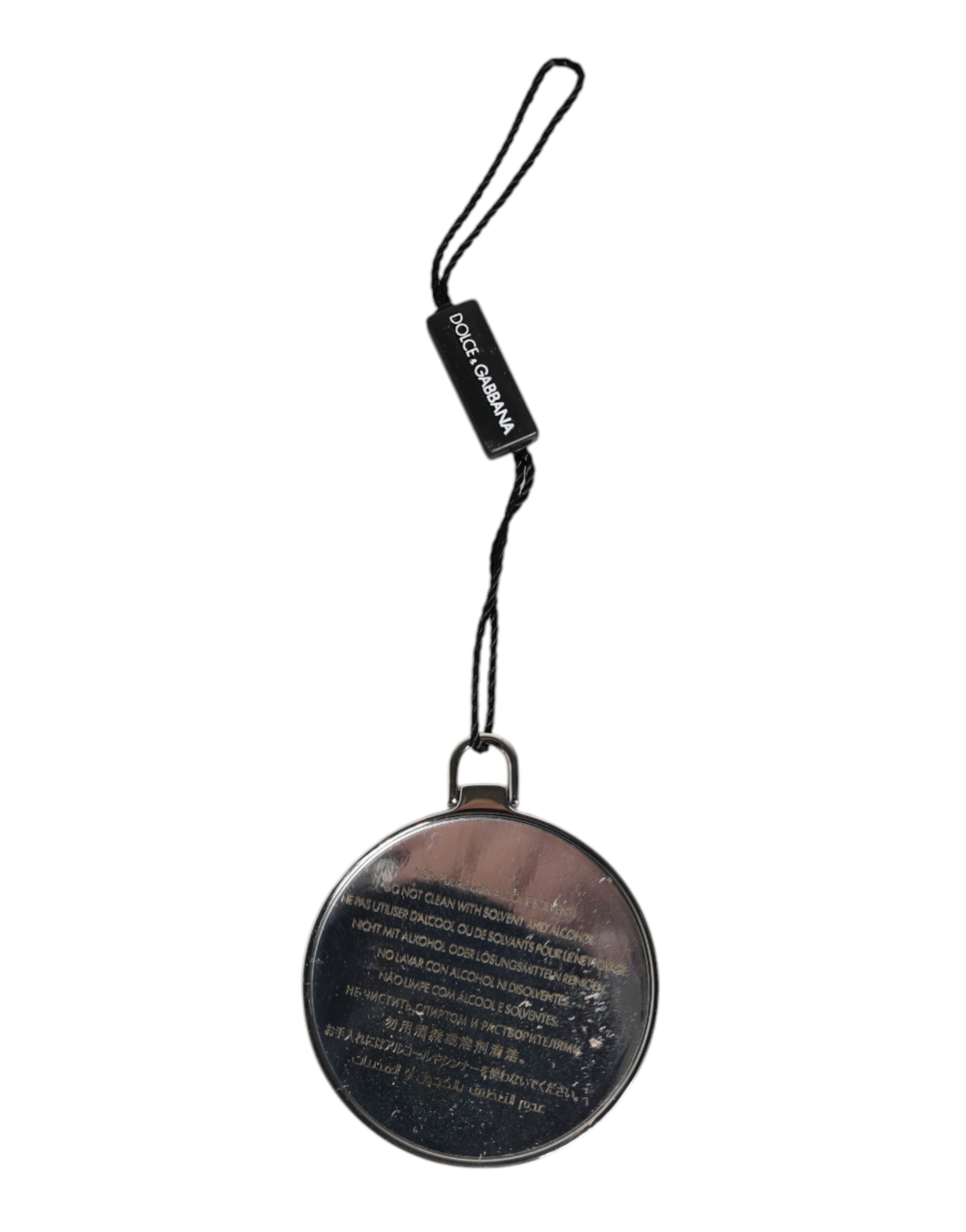 Dolce & Gabbana Dolce & Gabbana Green Calfskin Leather Round Logo Hand Mirror Women's Holder