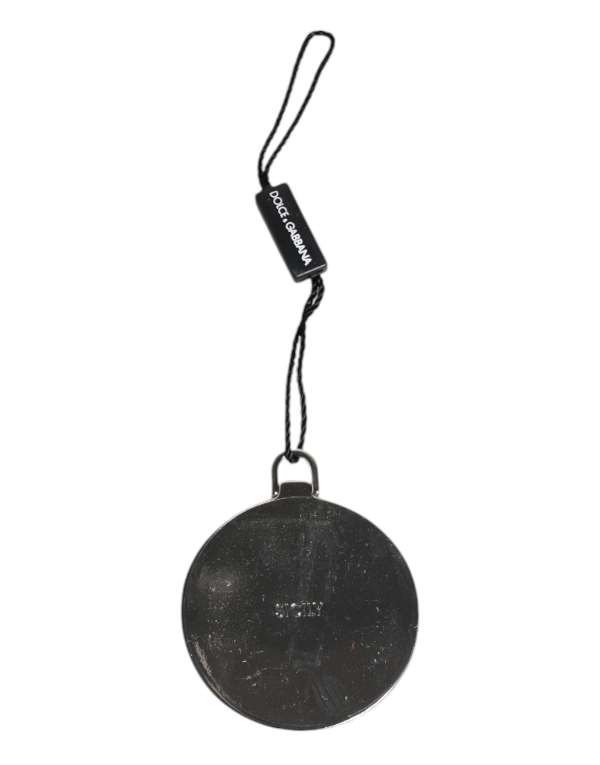 Dolce & Gabbana Dolce & Gabbana Green Calfskin Leather Round Logo Hand Mirror Women's Holder
