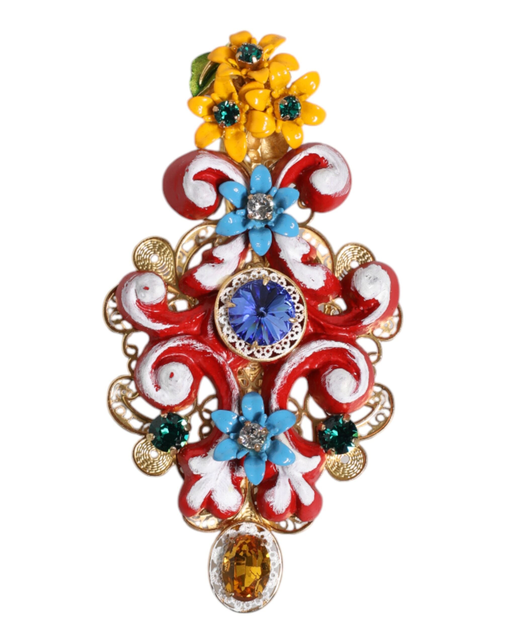 Dolce & Gabbana Dolce & Gabbana Multicolor Spring CARRETTO Gold Brass Crystal Hair Women's Clip
