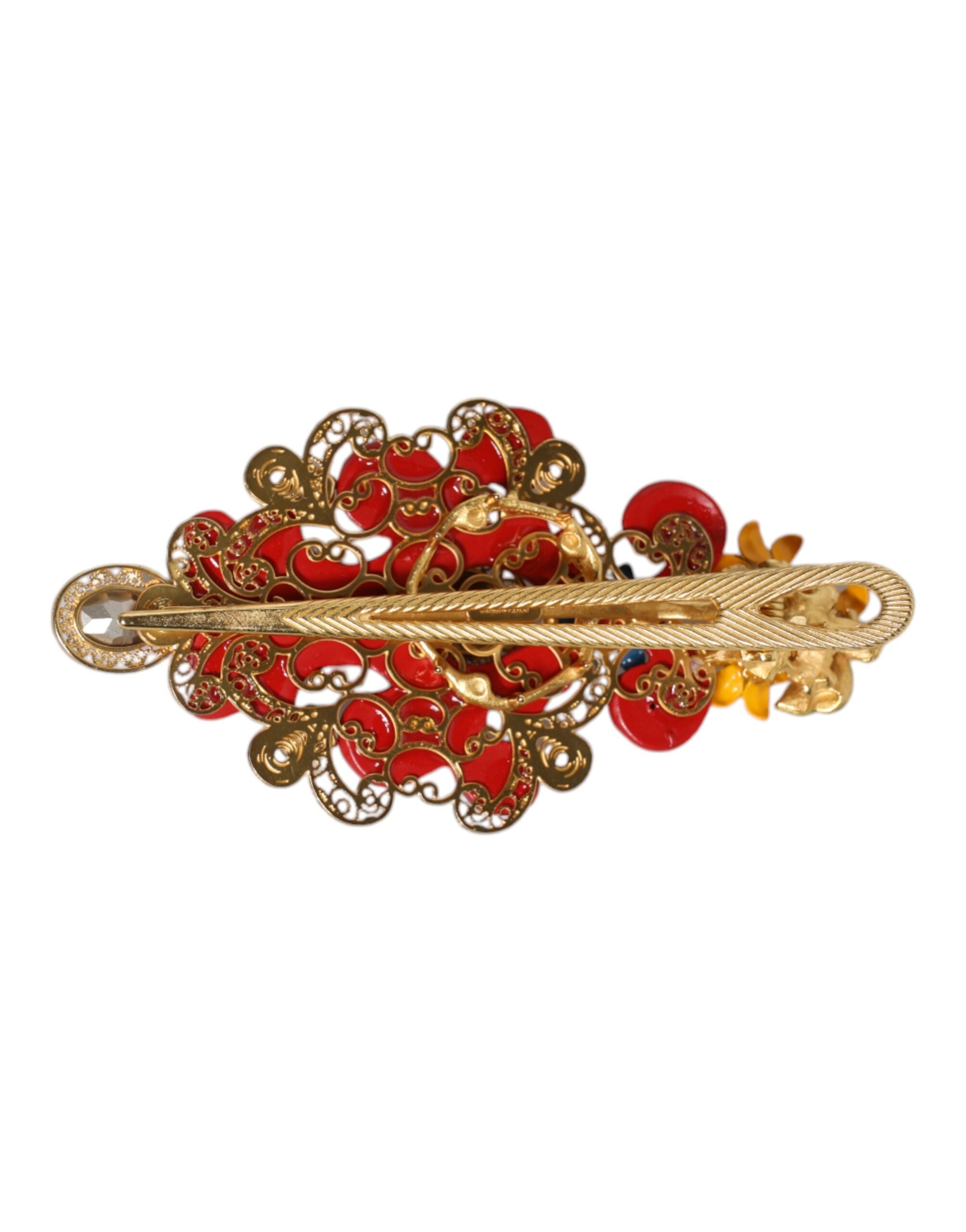 Dolce & Gabbana Dolce & Gabbana Multicolor Spring CARRETTO Gold Brass Crystal Hair Women's Clip