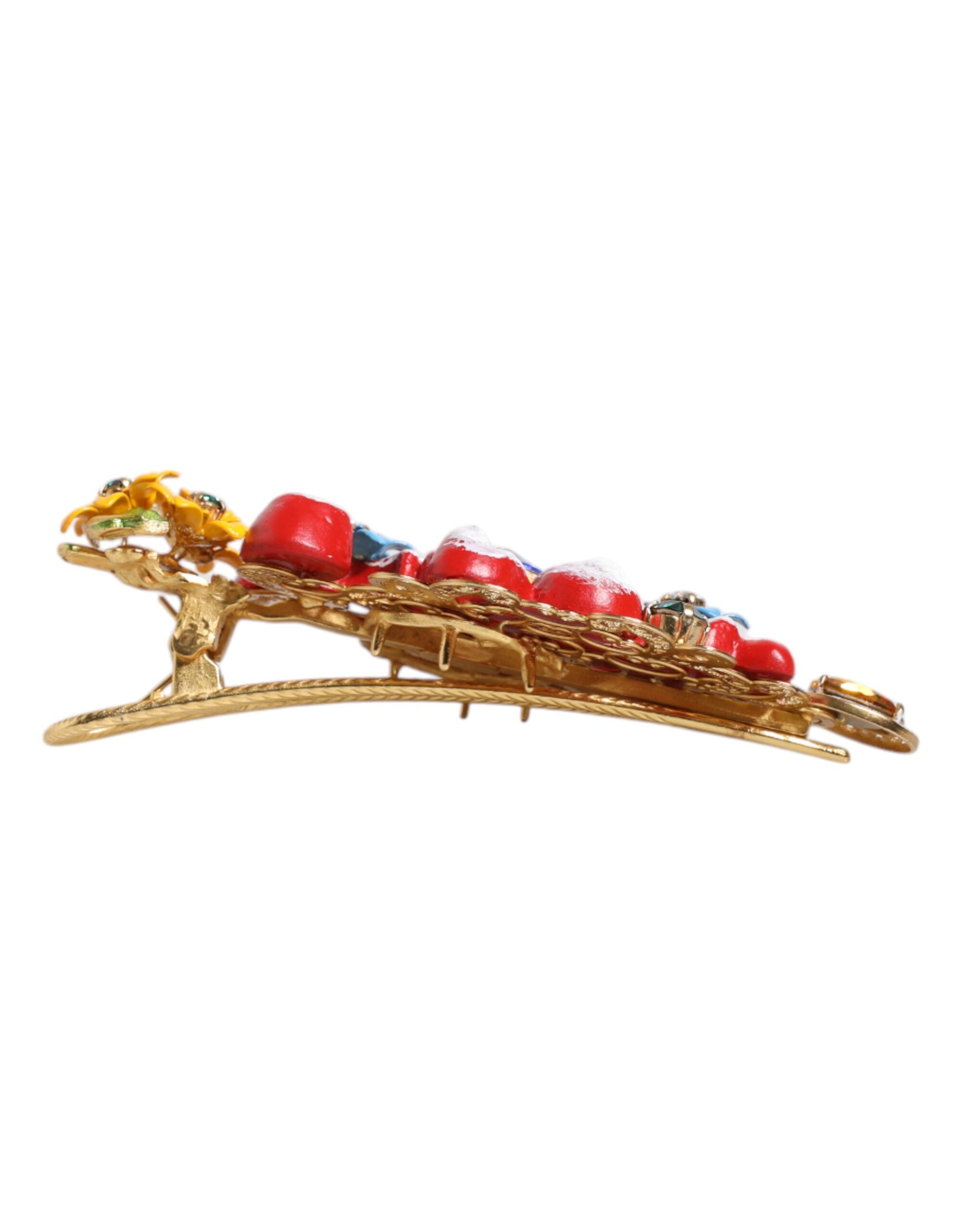 Dolce & Gabbana Dolce & Gabbana Multicolor Spring CARRETTO Gold Brass Crystal Hair Women's Clip