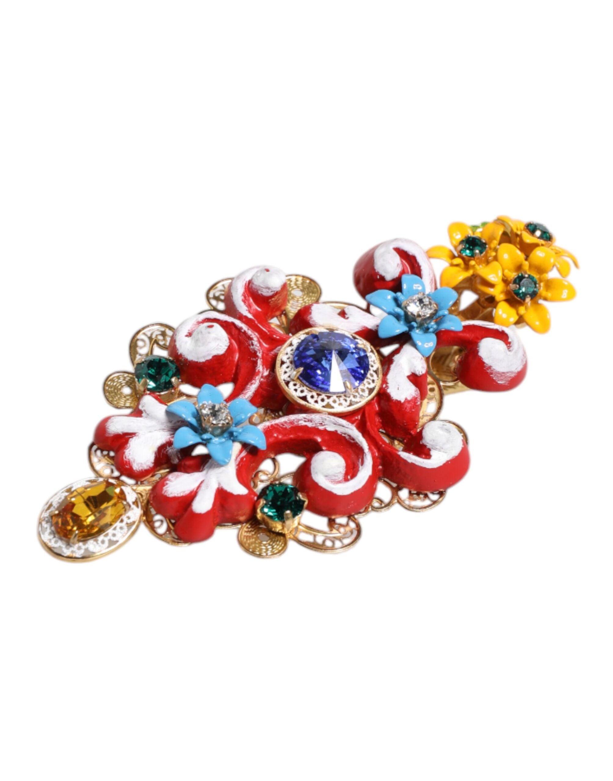 Dolce & Gabbana Dolce & Gabbana Multicolor Spring CARRETTO Gold Brass Crystal Hair Women's Clip