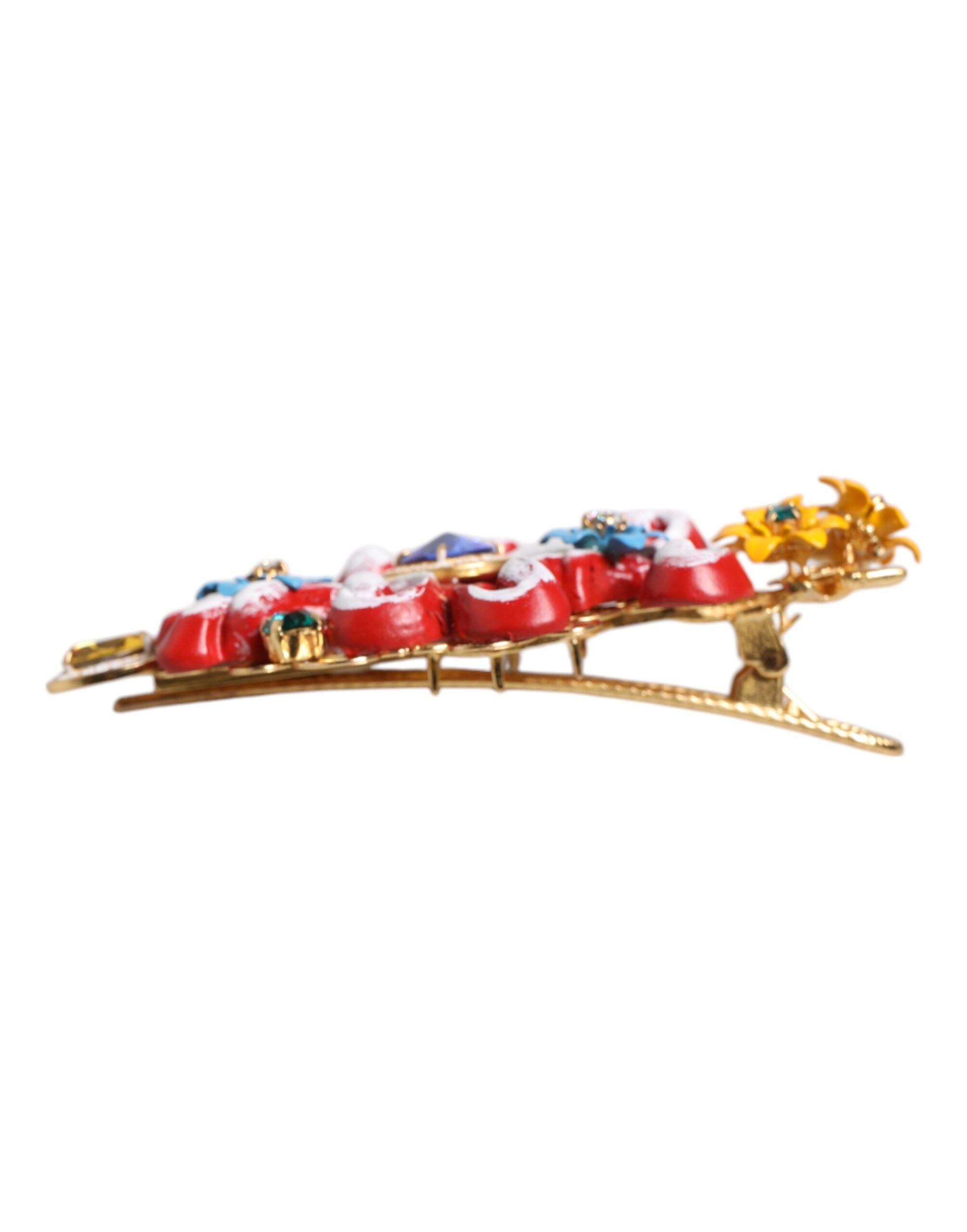 Dolce & Gabbana Dolce & Gabbana Multicolor Spring CARRETTO Gold Brass Crystal Hair Women's Clip