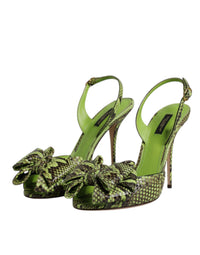 Dolce & Gabbana Green Python Leather Heels Sandals Women's Shoes