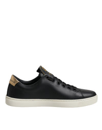 Dolce & Gabbana Black Leather Gold Red Heart Sneakers Women's Shoes