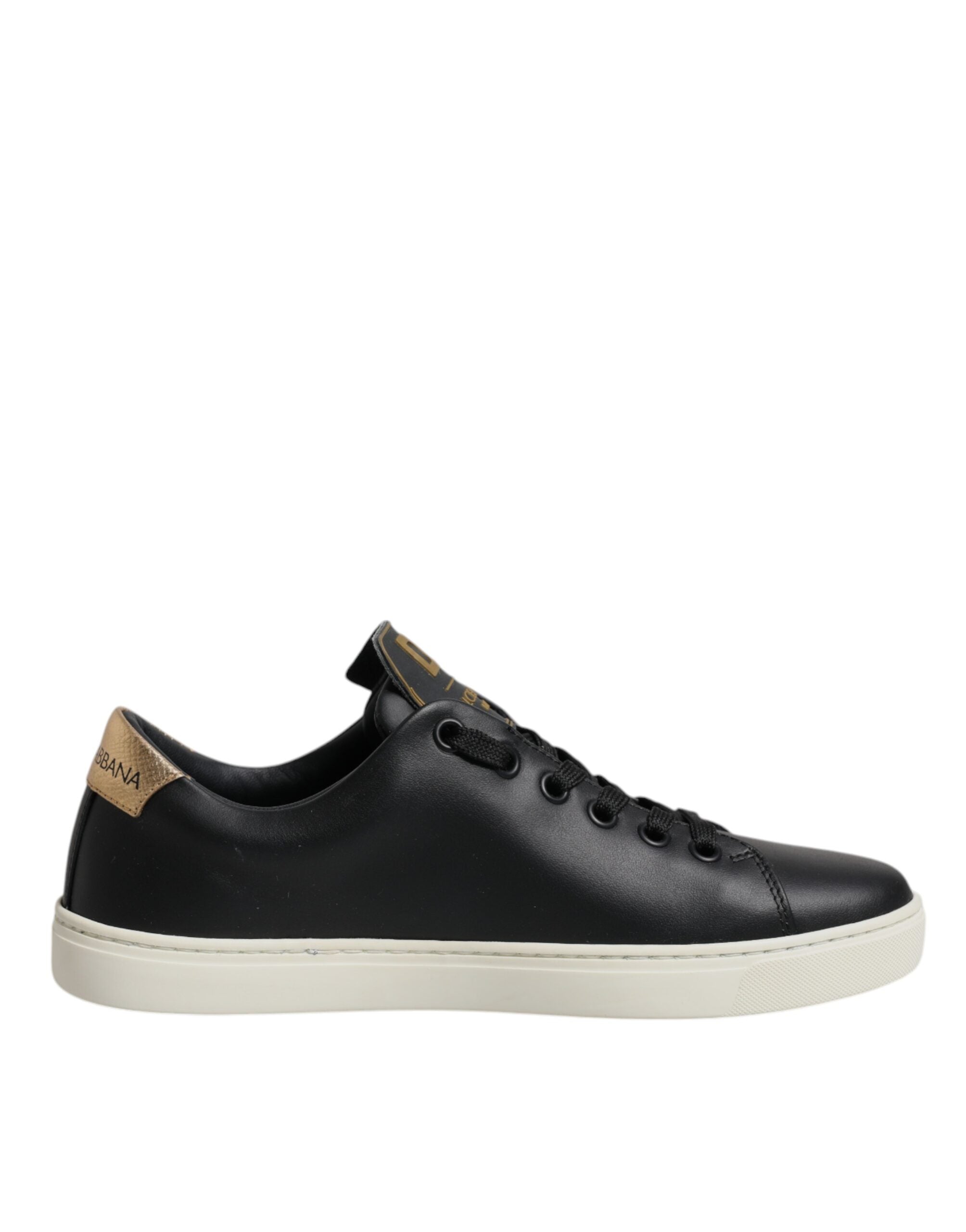 Dolce & Gabbana Black Leather Gold Red Heart Sneakers Women's Shoes