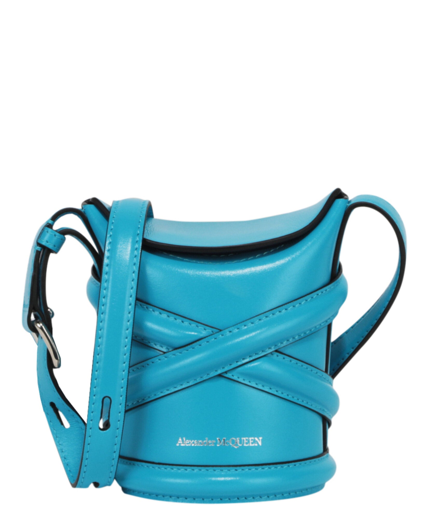 Alexander McQueen Womens Mini Curve Leather Bucket Bag Small Cerulean