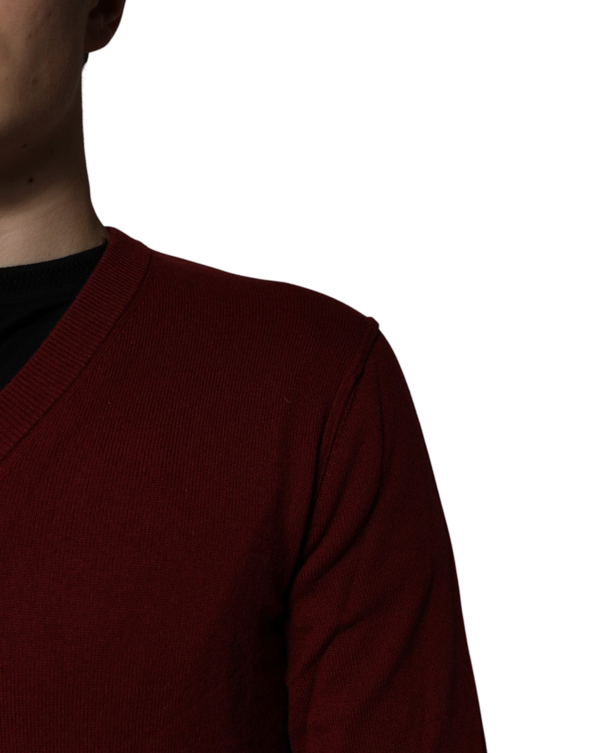 Dolce & Gabbana Maroon Cashmere V-neck Men Pullover Men's Sweater
