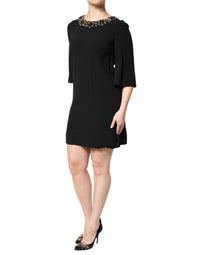 Dolce & Gabbana Black Crystal Embellished Round Neck Mini Women's Dress