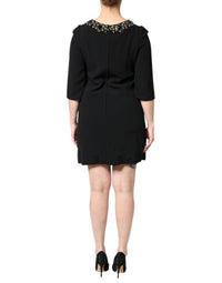 Dolce & Gabbana Black Crystal Embellished Round Neck Mini Women's Dress