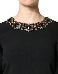 Dolce & Gabbana Black Crystal Embellished Round Neck Mini Women's Dress