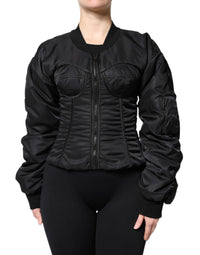 Dolce & Gabbana Dolce & Gabbana Black Nylon Full Zip Bustier Corset Women's Jacket